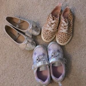 Girls size 11 shoe bundle 2 sneakers 1 silver dress